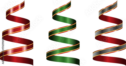 Elegant curled ribbons in red green and black colors