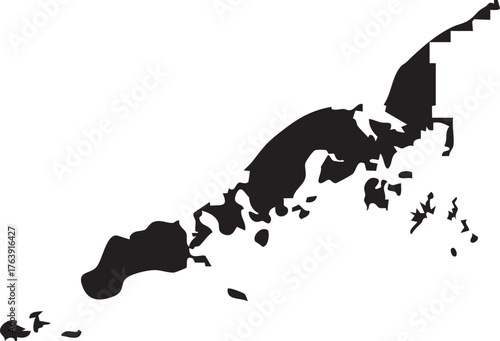 Aleutian Island Map and Silhouette Shape Alaska