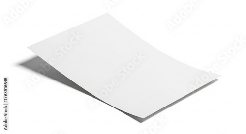 Clean white paper sheet with soft shadow on a white surface for mockups design