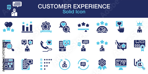 Customer Experience solid icons collection. Containing feedback, experience, customer, service, review  and more. Solid vector icons collection. Vector Illustration.