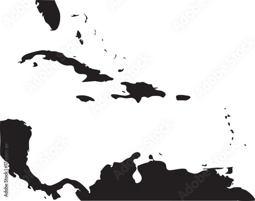 Central America and Caribbean Region Map and Silhouette Shape