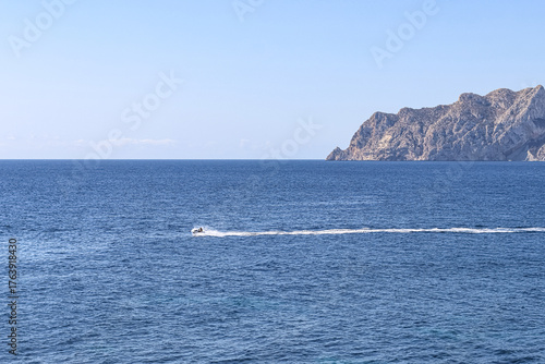 Jet ski on the coast. Space for text.