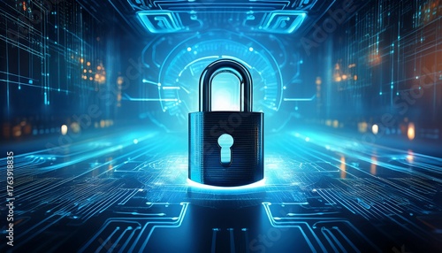 the concept of cyber security a closed padlock on a digital background generative ia