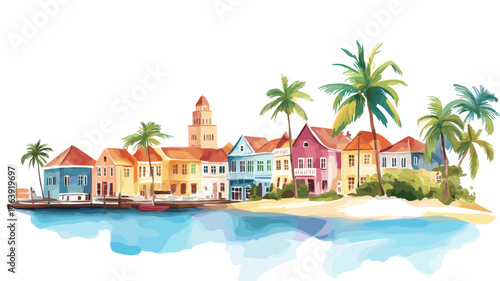 Willemstad. Willemstad hand drawn watercolor illustration