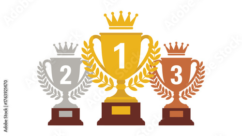 Gold silver and bronze trophies for first second and third place winners
