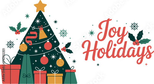 Christmas tree gifts joy holidays celebration festive season holiday season greetings card