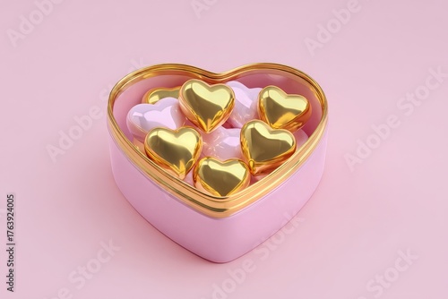 Heart-shaped Box Filled With Pink and Gold Chocolates for Special Occasion