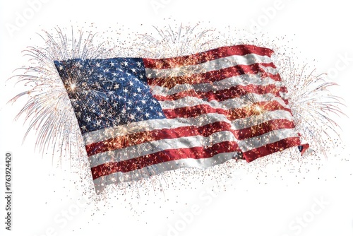 Celebration of Freedom With Fireworks Illuminating the American Flag at Night