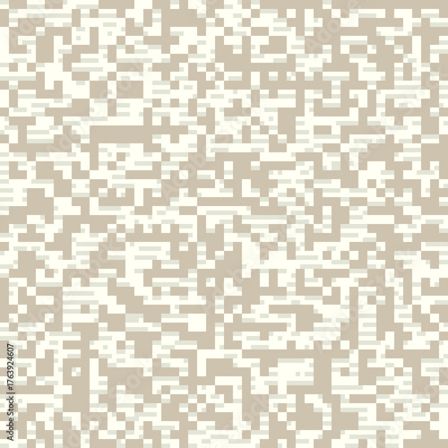 Digital camouflage pattern with pixelated beige and white blocks for military tactical design projects
