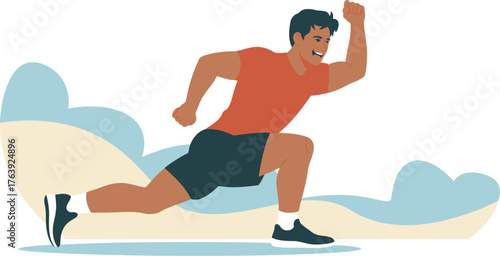 Man doing lunges exercise fitness workout routine strength training at home gym concept