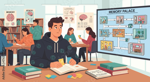 Students using memory palace technique in classroom for learning and education