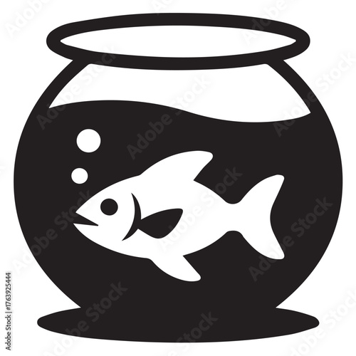 Illustration of a fish in a fishbowl isolated on white background, showcasing a simple and clean design, perfect for use in educational materials, childrens books, or minimalist graphic designs