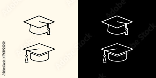 School education icons set of graduation cap and diploma with a blank board and office desk illustration