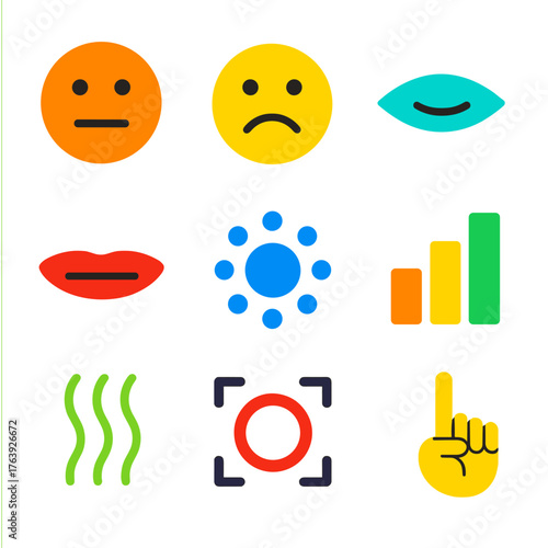 Minimalist Expression Icons. Flat vector icons of minimal abstract expressions: expressionless face icon, sad neutral emoji, calm