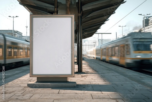 Train Station Platform With Empty Advertisement Space in the Morning Light