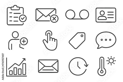 Cold Outreach Icons. Line style round icons of cold outreach: call list, cold email, voicemail icon, intro script; connection