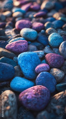 Colorful Stones Create a Vibrant Pattern on Wet Ground During Early Morning L...