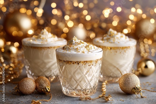 Festive Drinks With Gold Decorations and a Coffee Machine in a Cozy Setting
