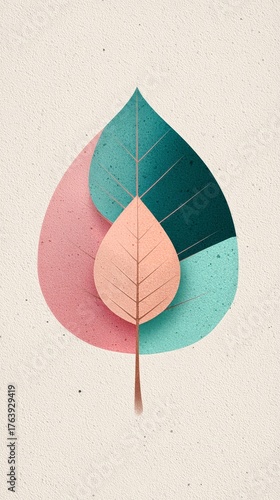 Colorful Abstract Design Featuring Layered Leaves Against a Textured Background
