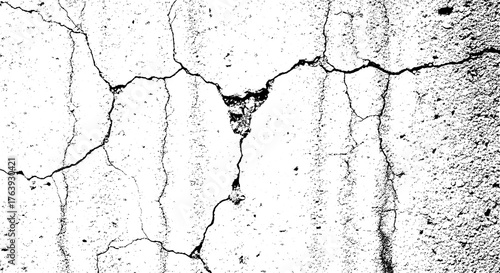Cracked concrete surface with intricate patterns creating a distressed and textured background element isolated on transparent background
