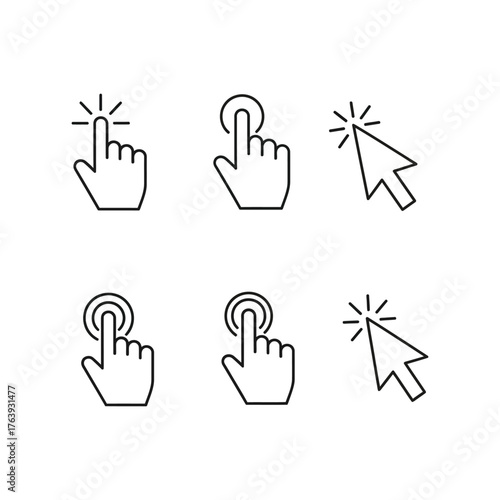 Clicking and Cursor Icons hand finger pointer select touch interface symbol vector illustration design web digital technology mouse