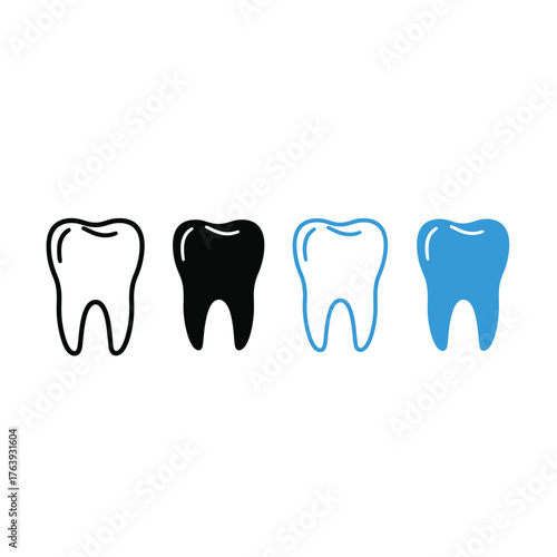 Tooth Icons in Different Styles teeth dental dentist dentistry health healthcare medical oral hygiene anatomy molar symbol sign vector