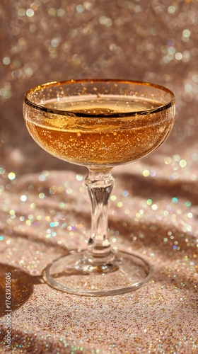 Sparkling Cocktail in Elegant Glass With Golden Shimmer on Festive Background