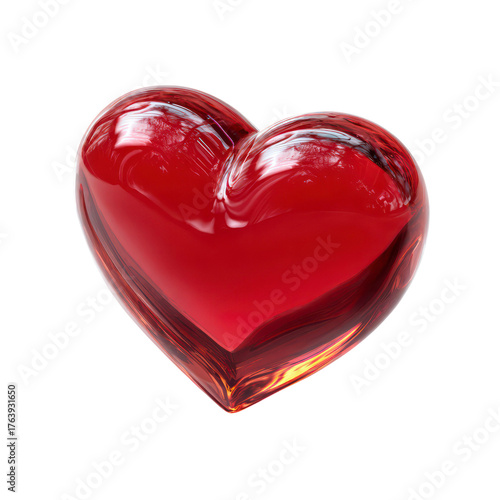 3D Glossy Red Heart Icon isolated on transparent background