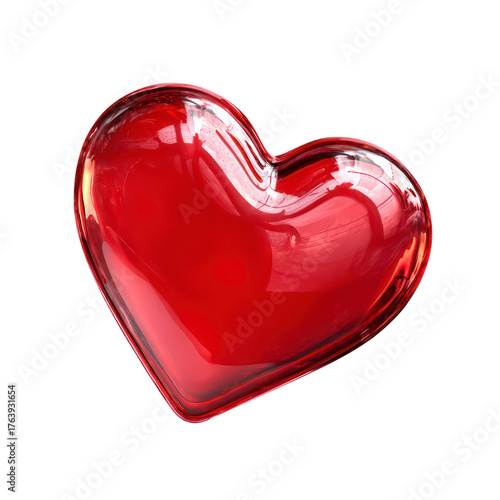 3D Glossy Red Heart Icon isolated on transparent background