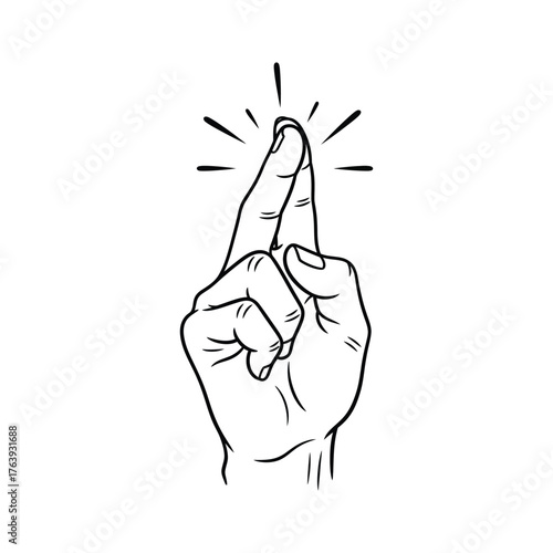 Finger Snap Hand Gesture Illustration fingers idea moment command black and white outline drawing sketch clip art vector graphic symbol