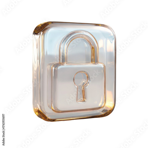 3D Glossy Transparent Lock Icon isolated on transparent background