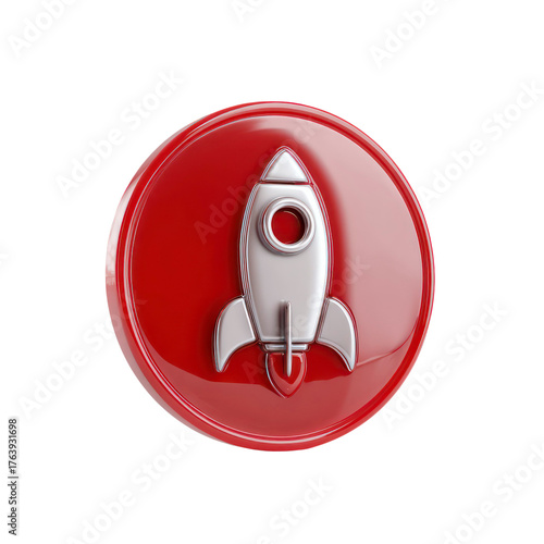 3D Glossy Red Rocket Icon isolated on transparent background