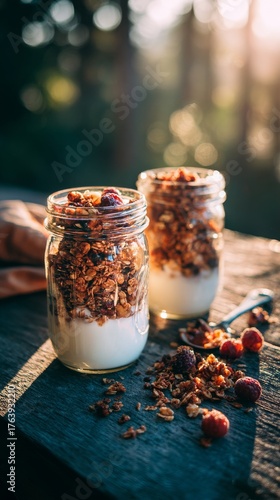 Delicious Parfaits Topped With Granola and Berries in a Cozy Cafe Setting