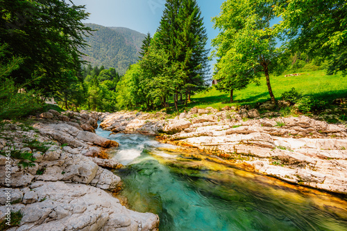 Canvastavla Male Korita or small canyon of Soca river near Bovec in Slovenia