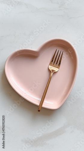 Heart-shaped Pink Plate With Golden Fork on a Light Surface for Special Occas...