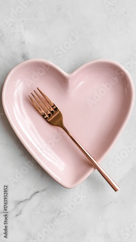 Heart-shaped Pink Plate With Golden Fork on a Light Surface for Special Occas...