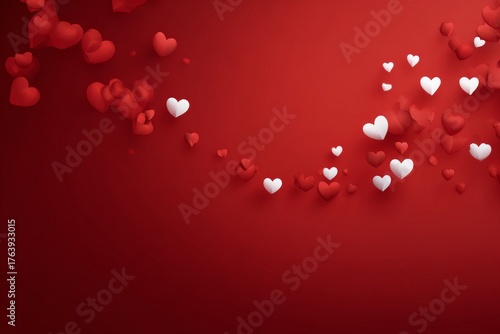 Colorful Hearts Float Against a Red Background Creating a Joyful and Romantic...