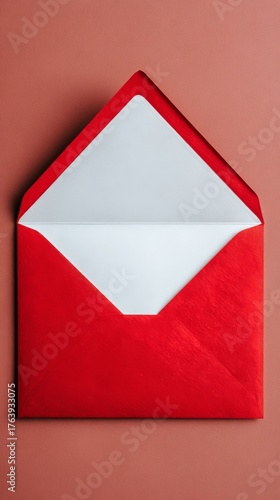Bright Red Envelope With Open Flap and White Interior on Muted Background
