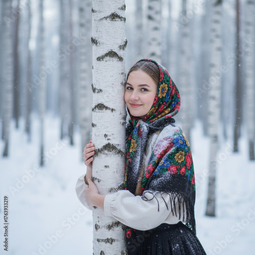 Winter portrait of a young beautiful woman. AI-generated
