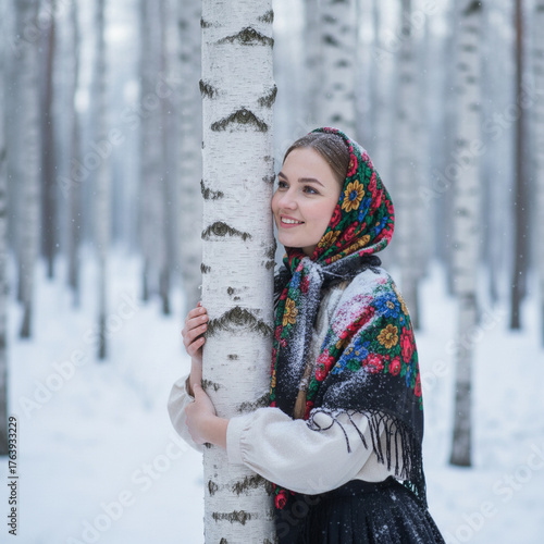 Winter portrait of a young beautiful woman. AI-generated