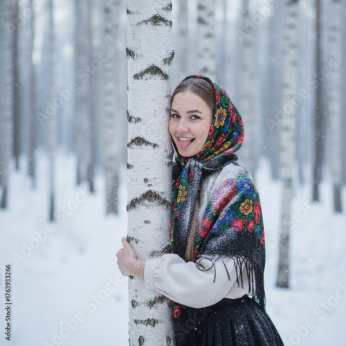 Winter portrait of a young beautiful woman. AI-generated