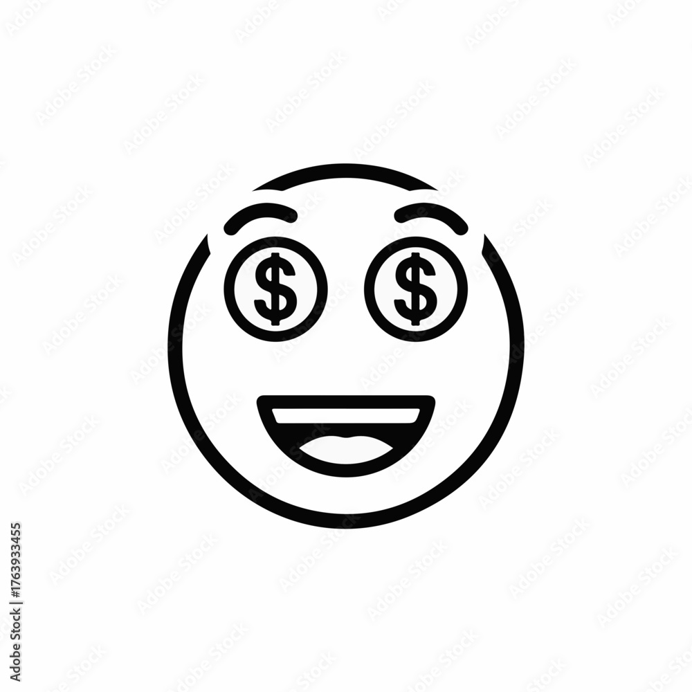 Fototapeta premium Emoji with dollar signs for eyes, a financial icon that illustrates wealth and profit. Expression of success with dollar signs embodies money focused mindset, symbolizing prosperity.