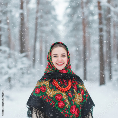 Winter portrait of a young beautiful woman. AI-generated