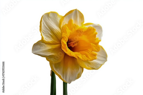 Bright Yellow Daffodil With Delicate White Petals Showcases Spring Flowers in...