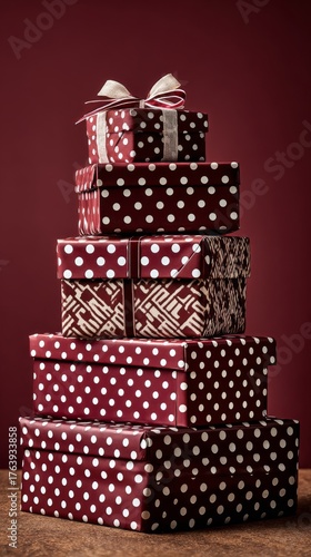 Gift Boxes Stacked Aesthetically for Special Occasion Celebration in Cozy Ind...