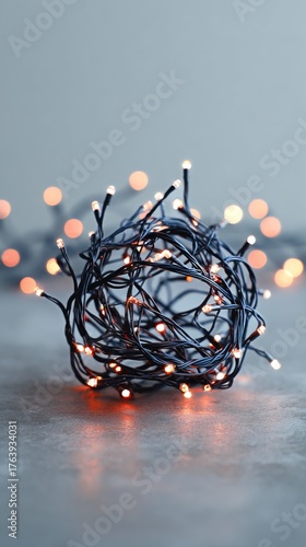Decorative Light Setup With Woven Twigs and Fairy Lights in a Cozy Indoor Spa...