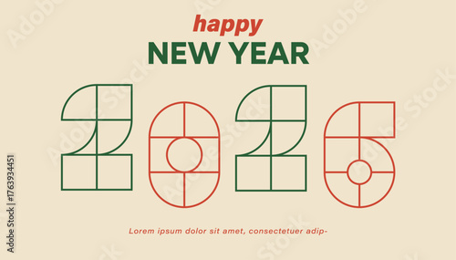 set of abstract colorful minimalistic geometric 2026 numbers, new year christmas title made on circle, square. numbers design for card, invitation, wallpaper, poster	