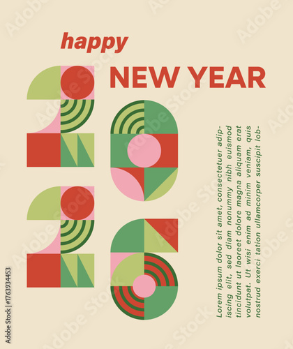 set of abstract colorful minimalistic geometric 2026 numbers, new year christmas title made on circle, square. numbers design for card, invitation, wallpaper, poster	