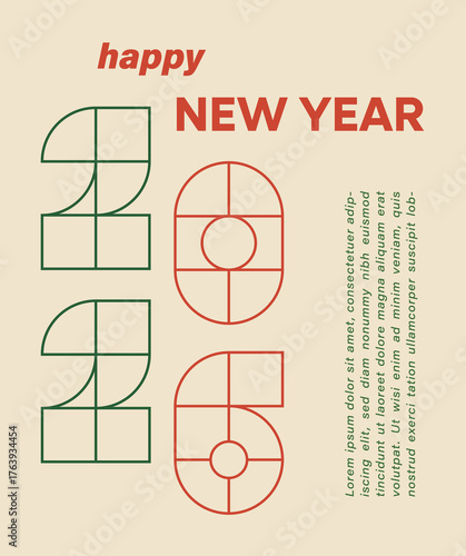 set of abstract colorful minimalistic geometric 2026 numbers, new year christmas title made on circle, square. numbers design for card, invitation, wallpaper, poster	