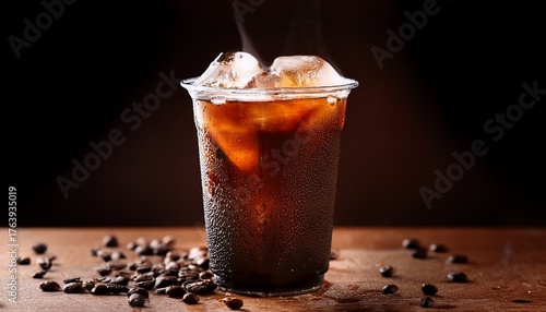 iced black coffee with condensation droplets